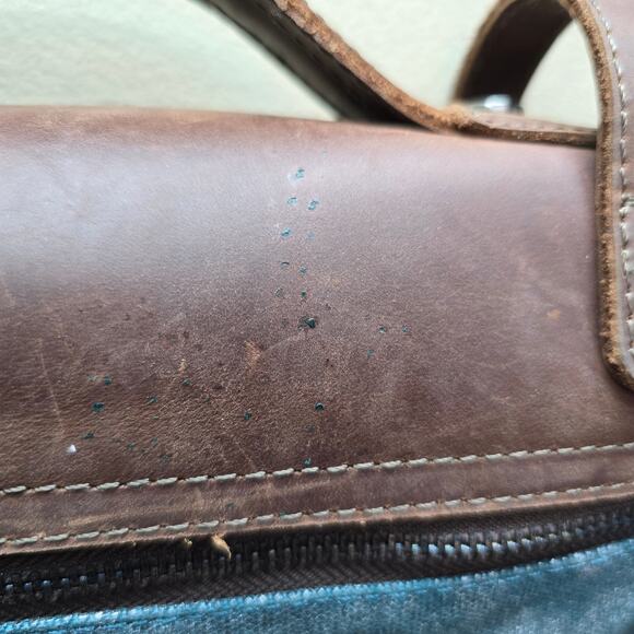 Jesslyn Blake Anthropologie Canvas & Leather Crossbody Messenger Bag Brown Blue - Picture 6 of 15